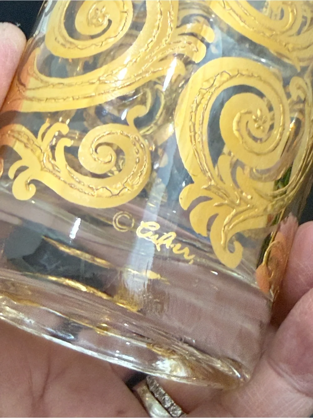 Lot of 3 Vintage MCM Culver Scroll 22k Gold Gilt 5.5” Highball Tumbler Glasses